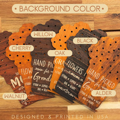 Zexpa Apparel Custom Wooden Flower Holder with Kids' or Grandkids' Names – Unique Gift for Mom, Grandma, Nana – Personalized Name Display Stand for Mother’s Day, Birthday or Home Décor