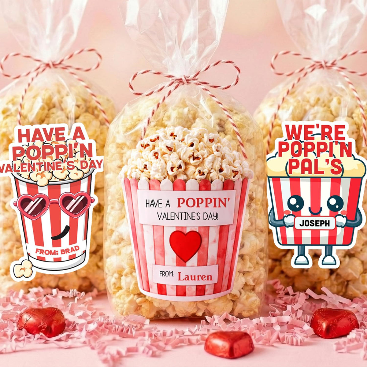 Personalized Valentine’s Day Treat Stickers – Cute Custom Labels for Applesauce, Chips, Cookies, Popcorn – Classroom Exchange Gift Tags for Kids, Friends – Add Name, Fun Puns