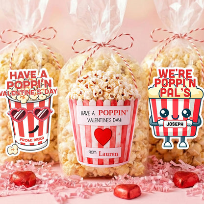Personalized Valentine’s Day Treat Stickers – Cute Custom Labels for Applesauce, Chips, Cookies, Popcorn – Classroom Exchange Gift Tags for Kids, Friends – Add Name, Fun Puns