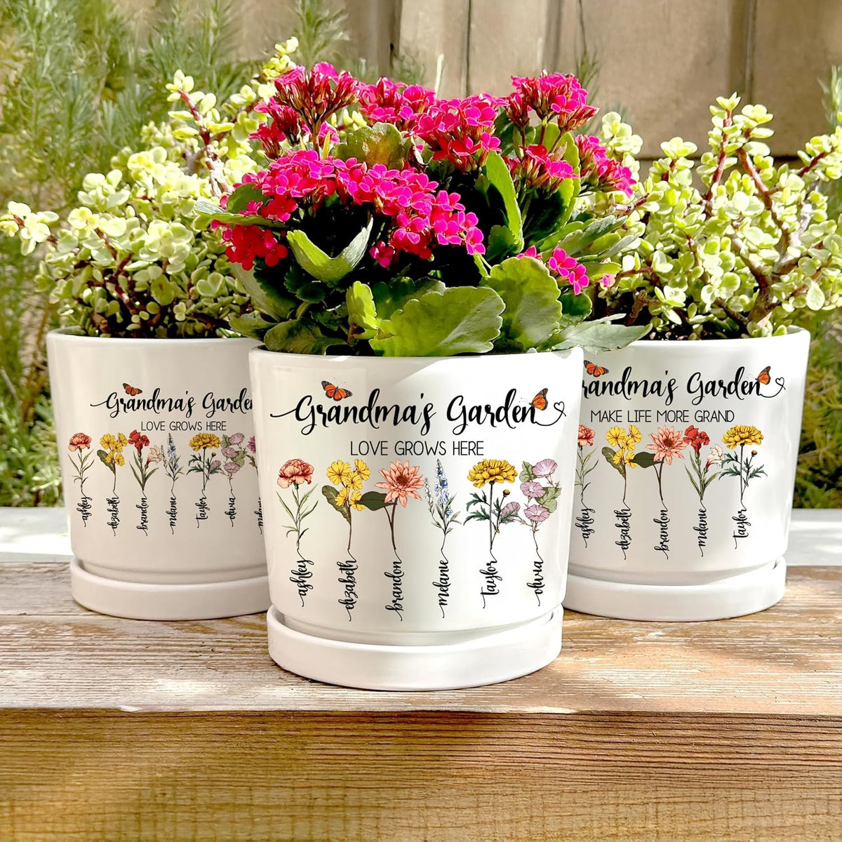 Personalized Grandma Gift - Custom Flower Pot with Names - Ceramic Planter Gift for Mom, Grandma's Garden for Grandma