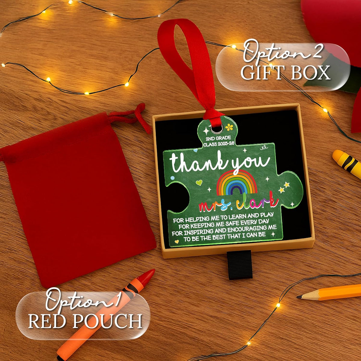 Teacher Appreciation Gift – Personalized Acrylic Puzzle Ornament “Thank You for Helping Me Grow” – Custom Teacher Keepsake for Back to School, End of Year, Teacher’s Day & Retirement