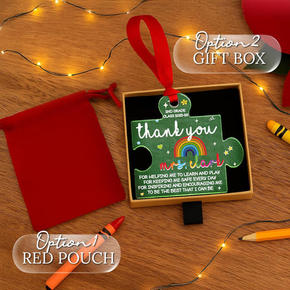 Teacher Appreciation Gift – Personalized Acrylic Puzzle Ornament “Thank You for Helping Me Grow” – Custom Teacher Keepsake for Back to School, End of Year, Teacher’s Day & Retirement