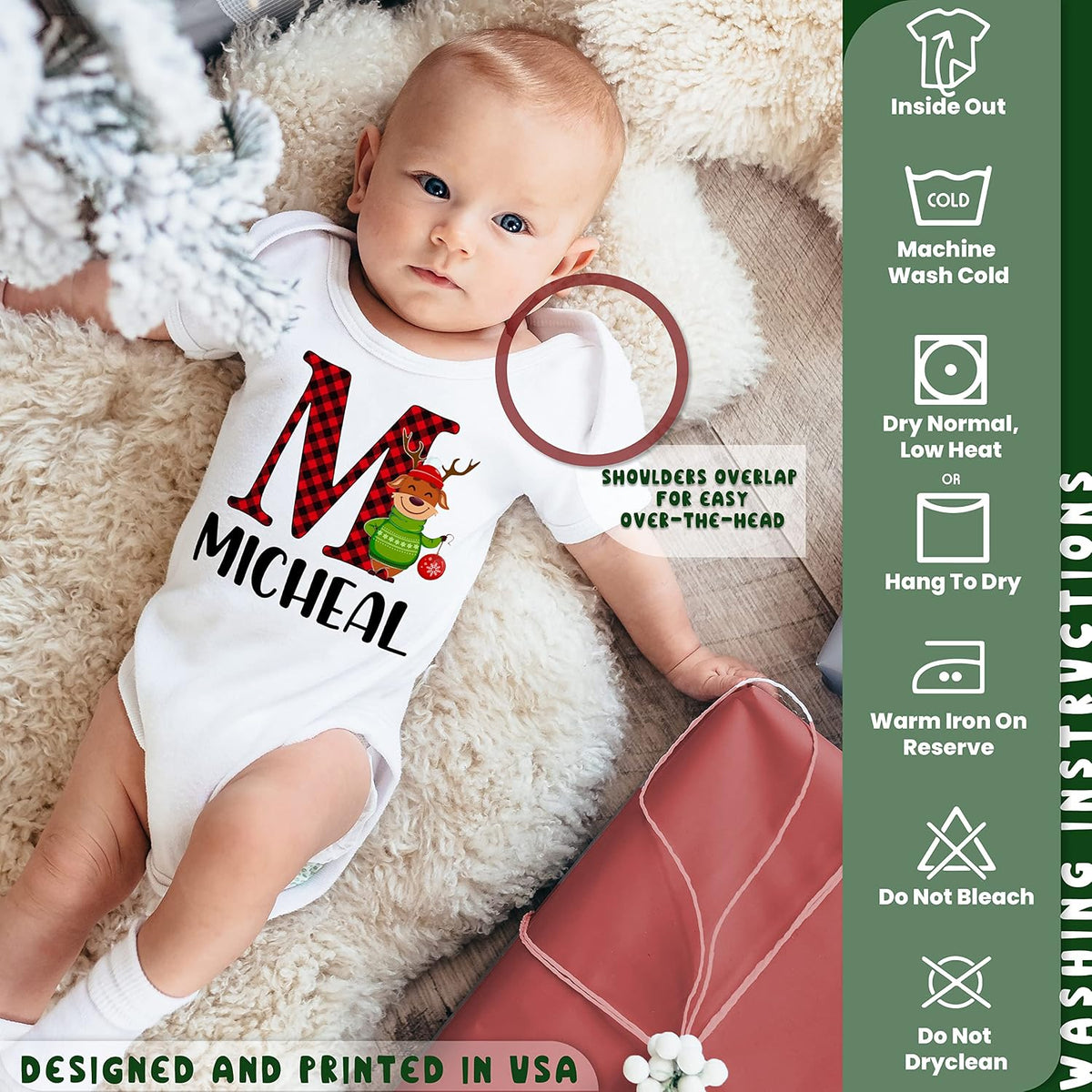 Personalized Baby Boy Christmas Onesie with Name, Custom My First Xmas Gift