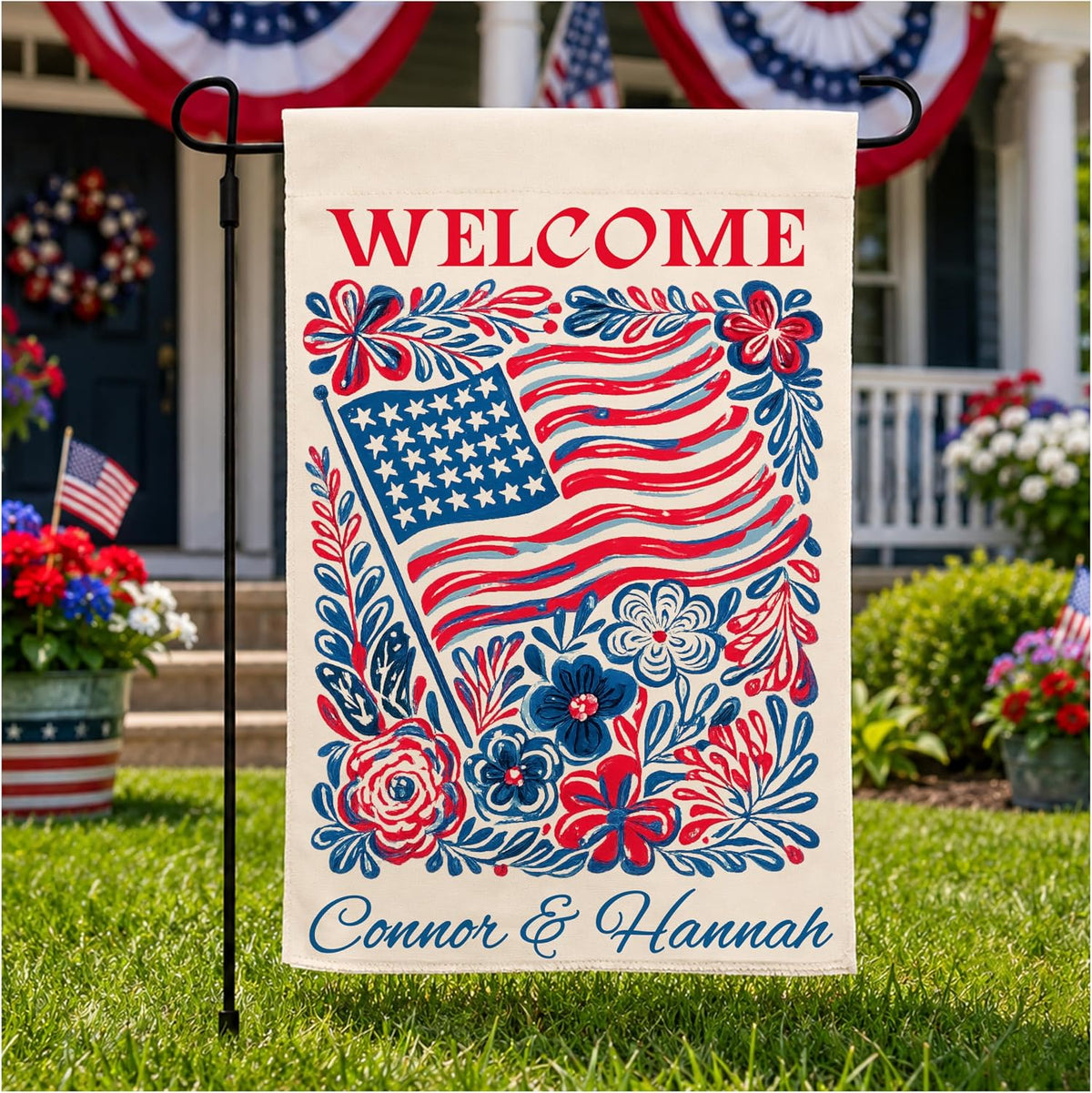Personalized Camping Garden Flag 13x18 Inch Double Sided, Custom Family Name Welcome to Our Campsite Yard Flag