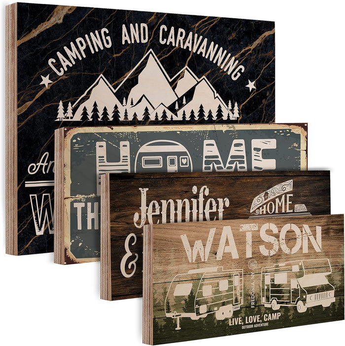 Personalized Camping Wood Sign with Name, Custom RV Camper Address Plaque