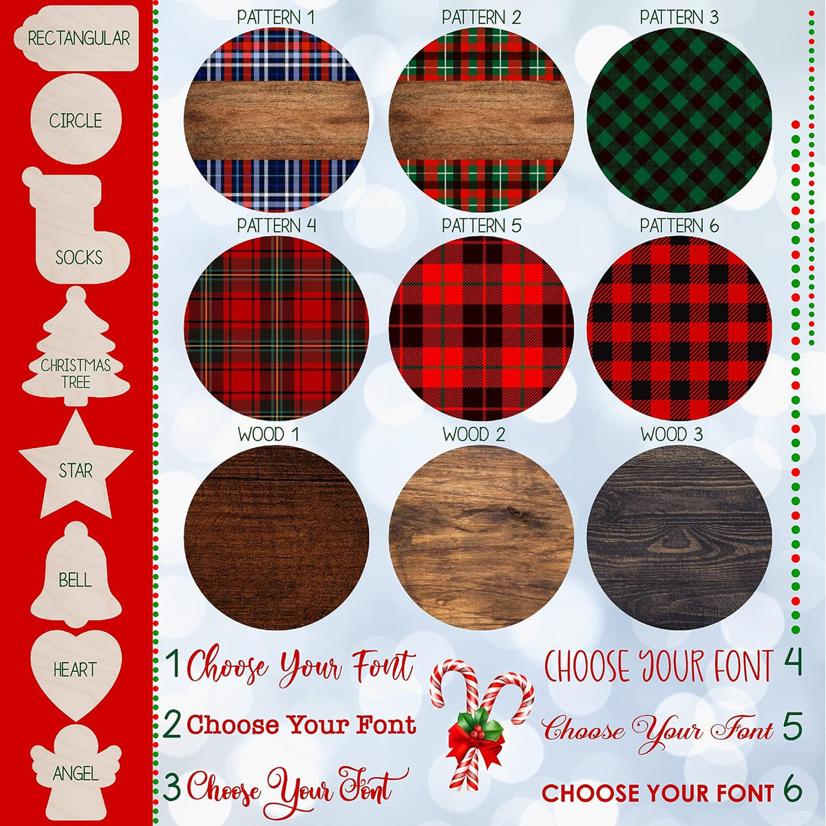 Personalized Wooden Christmas Name Tag, Custom Stocking Tag in 8 Shapes