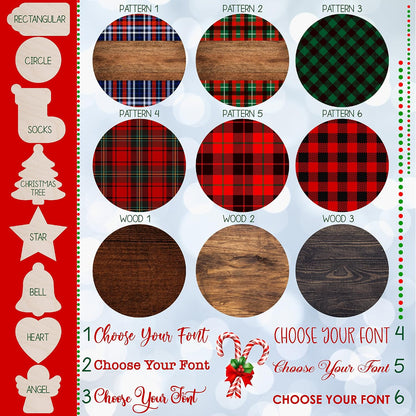 Personalized Wooden Christmas Name Tag, Custom Stocking Tag in 8 Shapes