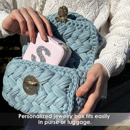 UNIQUE CUSTOM GIFTS Personalized Initial Jewelry Box Gifts for Women - White & Pink Colors - Travel Organizer Case for Girls - Bridesmaid Gift (Pink Box #L)