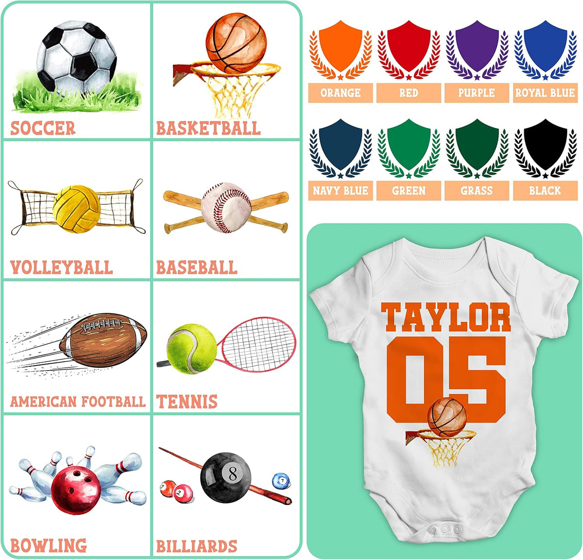 Personalized Sports Baby Onesie for Boys, Custom Baseball Bodysuit Gift