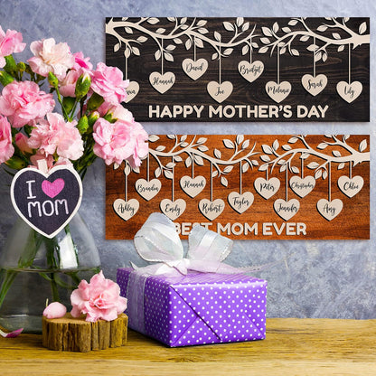 Personalized Family Tree Wood Sign with Names, Custom Best Mom Ever Gift