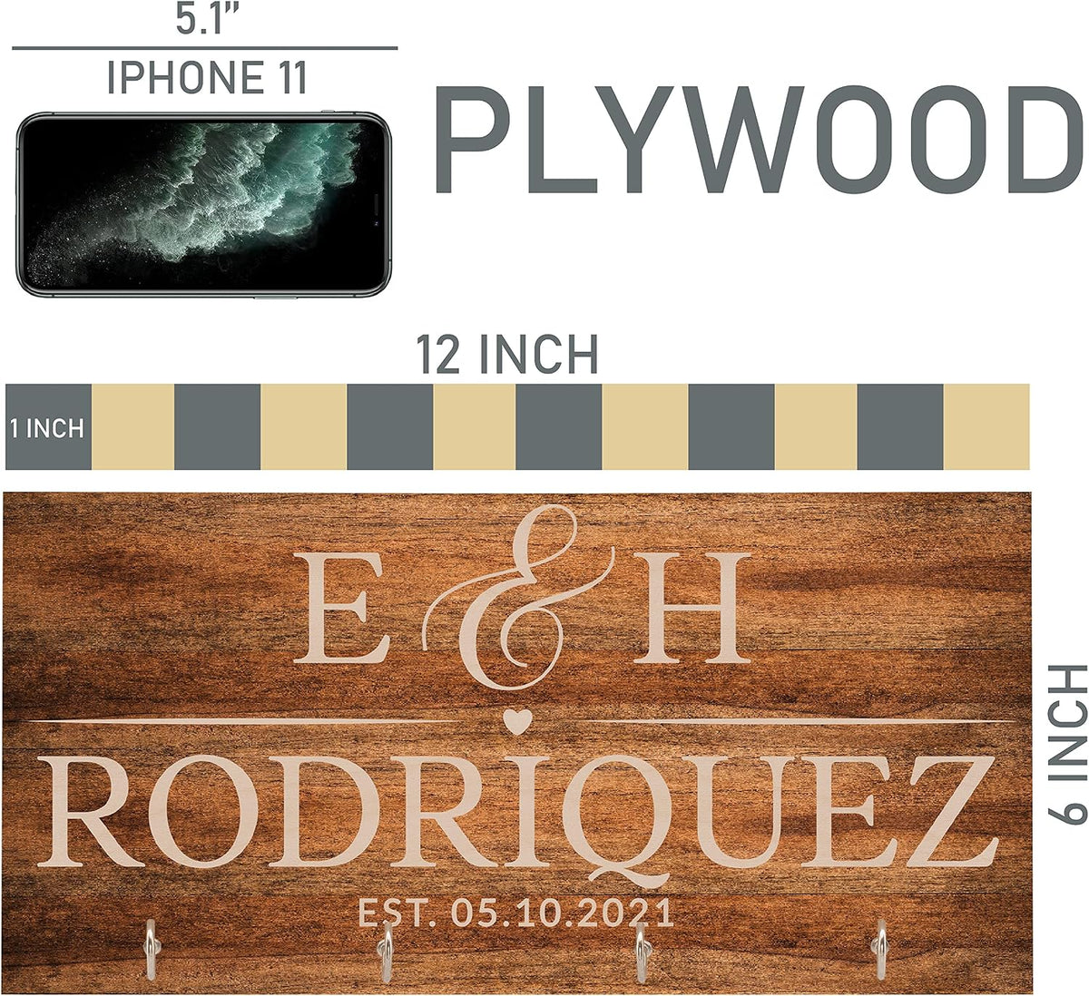 Personalized Wood Key Hook for Wall, Custom Entryway Organizer Gift for Mom