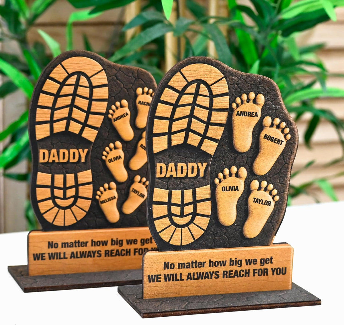 Personalized Father’s Day Gift Plaque From Kids – I’m Following in Dad’s Footsteps Acrylic Sign from Son or Daughter – Custom No Matter How Big We Get Desk Keepsake for Dad, Papa, Bonus Dad, Daddy