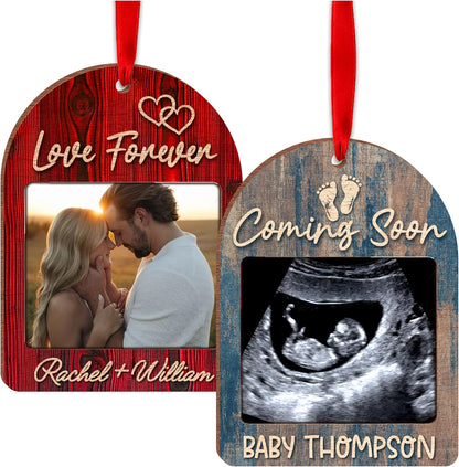 Coming Soon Baby Announcement Ornament – Personalized Wood Frame for Ultrasound Photo – Pregnancy Reveal Keepsake for New Parents, Grandparents, Christmas Tree or Year-Round Display
