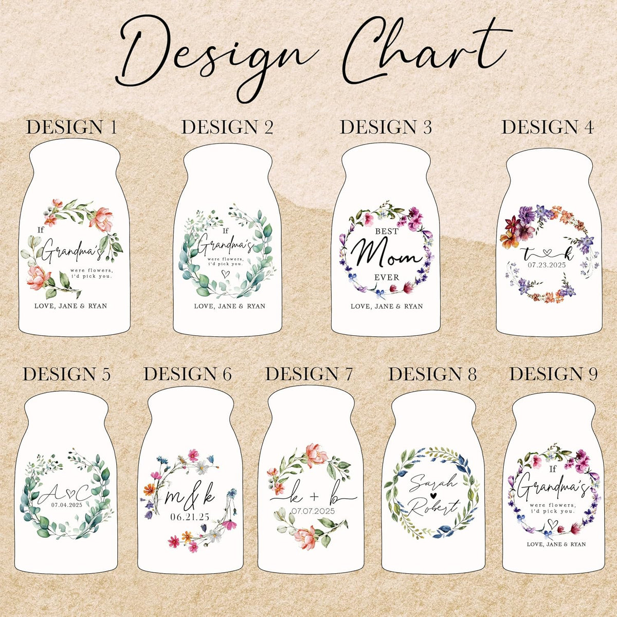 Personalized Ceramic Pitcher Vase, Floral Wreath Design Jug for Mom, Grandma, or Couple, Printed Flower Design, Thoughtful Gift for Mother’s Day, Wedding, Anniversary, Christmas or Home Décor Keepsake