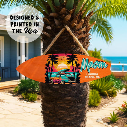 Personalized Surfboard Wood Sign with Name, Custom Beach House Decor Gift