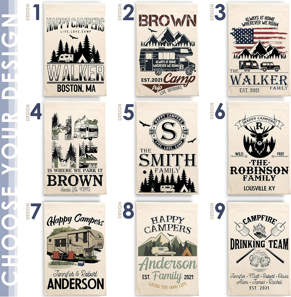 Personalized Camping Flag with Name and Address, Custom RV Campground Gift