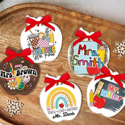 Personalized Teacher Apple Ornament - Custom Acrylic for Women & Men Educators with Name - Cute School Ornament for Classroom, End of Year, Teacher Appreciation, Back to School