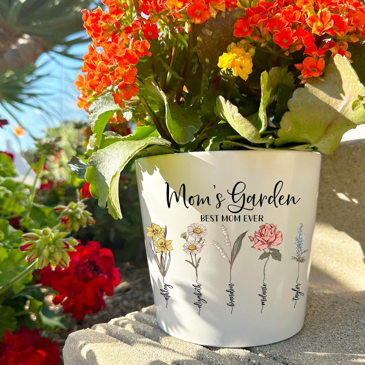 Zexpa Apparel Personalized Flower Pot for Grandma, Mom or Nana, Custom Birth Month Flower Planter with Names, Unique, Mother’s Day, Birthday or Holiday Present, Ceramic Pot