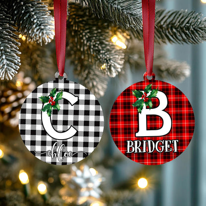 Custom Acrylic Christmas Ornaments - Personalized Monogrammed Initial & Pine Tree Holiday Decorations, Memorial Keepsake with Year for Holidays & Special Occasions