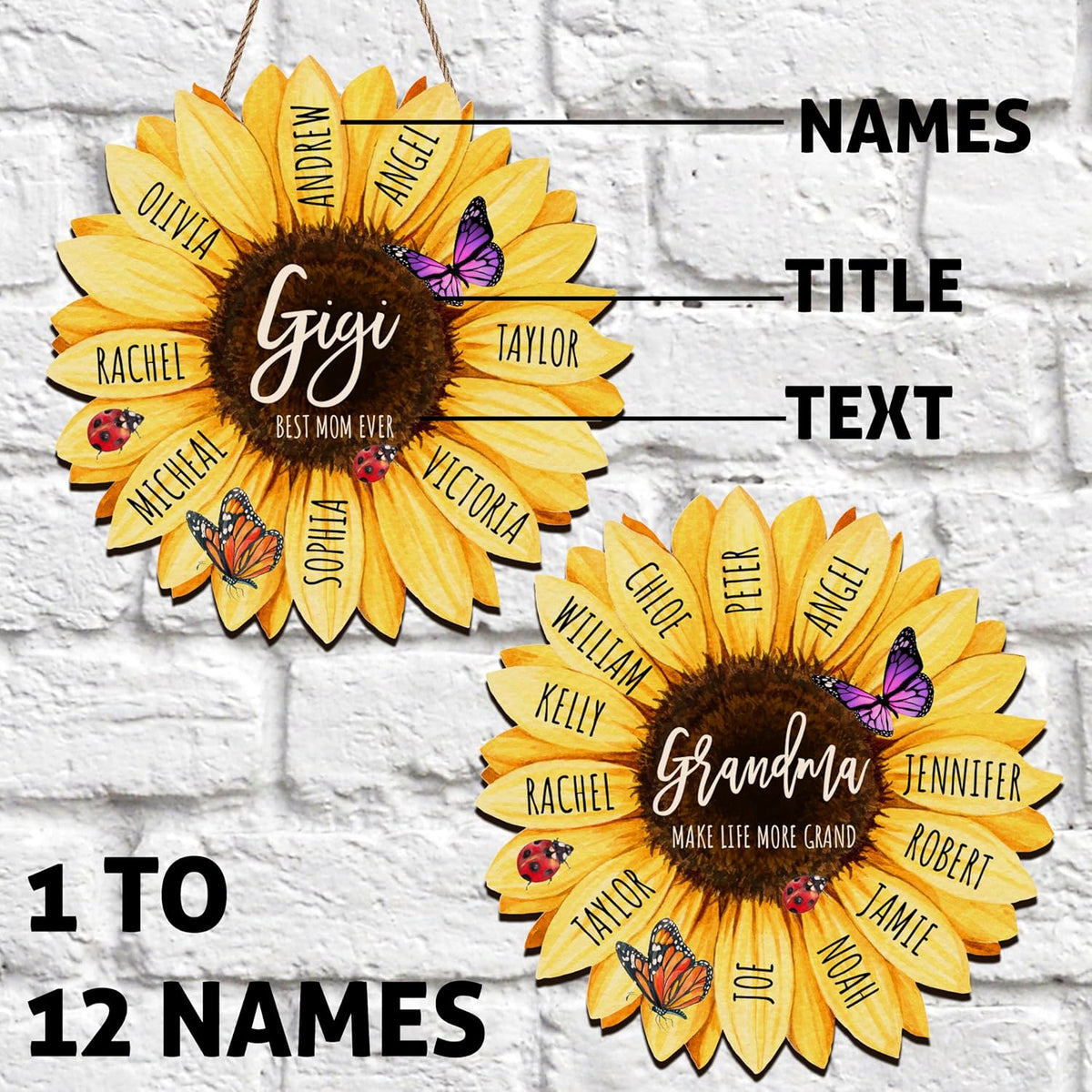 Personalized Sunflower Wood Sign with Name, Custom Gift for Mom and Grandma