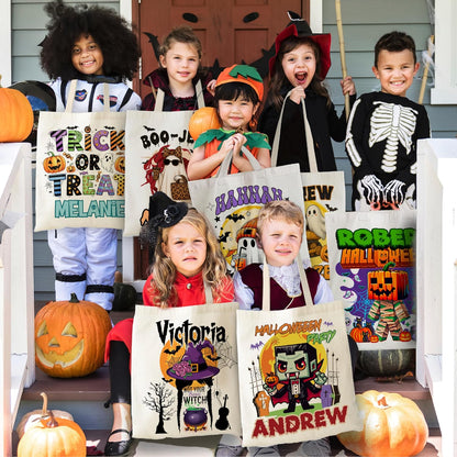 Custom Halloween Trick or Treat Bag, Custom Spooky Candy Tote for Boys&Girls