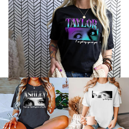 Custom Eyes Name T-Shirt - Personalized Photo Tee with Eye Design and Text - Shirt for Men & Women - Multiple Colors, Sizes & Font - Gift for Birthdays, Valentine's Day, Christmas
