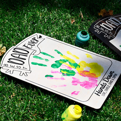 Personalized Best Dad Ever Handprint Plaque – Custom Father's Day Gift from Kids with Names – DIY Paint Kit Wooden Sign for Dad, Daddy, Papa – Unique Keepsake Gift for Father's Day