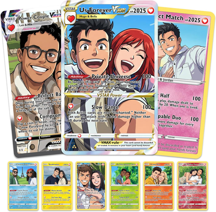 Anime Trading Card Valentine Gift for Couples – Personalized Photo PVC with Custom Name, Stats & Abilities – Custom Collector Card for Boyfriend, Girlfriend, Husband, Wife – Anniversary Keepsake