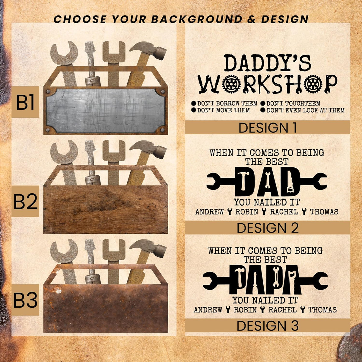 Custom Garage Sign for Dad, Grandpa, or Papa – Personalized Wall Decor for Man Cave or Workshop – Unique Gift from Kids for Father’s Day, Birthday, Christmas – Rustic Funny Shop Sign