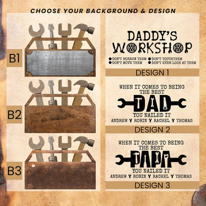 Custom Garage Sign for Dad, Grandpa, or Papa – Personalized Wall Decor for Man Cave or Workshop – Unique Gift from Kids for Father’s Day, Birthday, Christmas – Rustic Funny Shop Sign