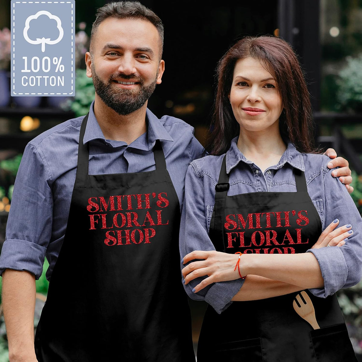 LALALA GIFT LAND Customized Kitchen Chef Apron w/Pockets - Black & White Option - 9 Font - 18 Color - Personalized Chef Apron