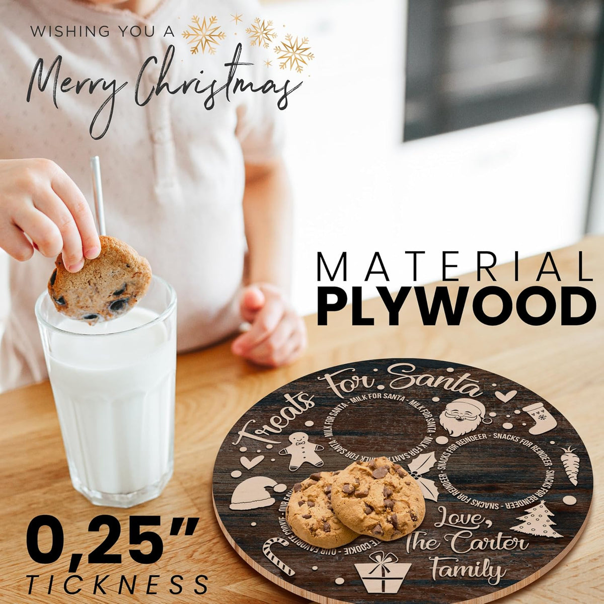 Personalized Christmas Santa Cookie Tray, Custom Wooden Xmas Plate