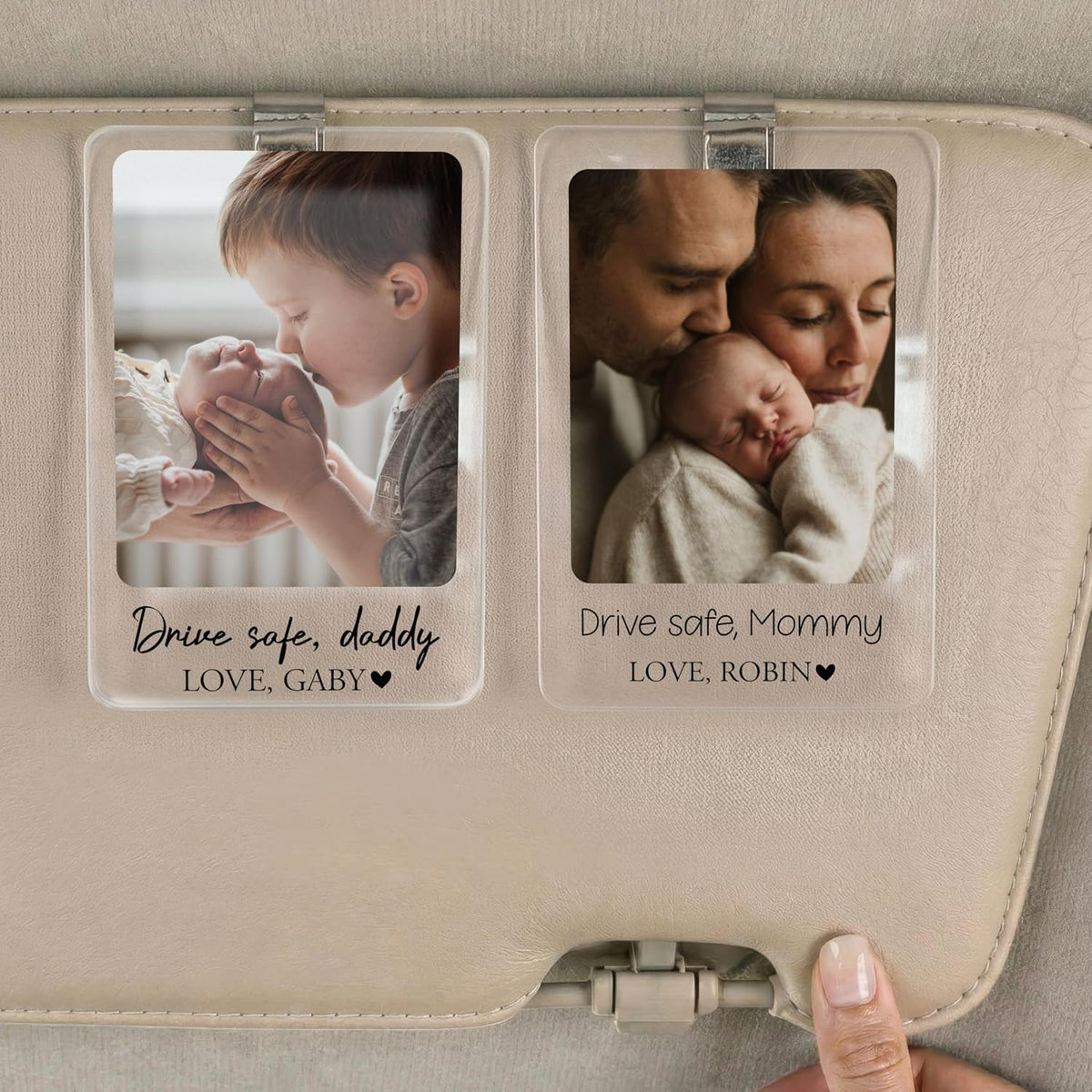 Personalized Car Visor Photo Clip – Custom Acrylic Picture Holder with Text, Gift for Dad, Mom, Husband, Wife, or Girlfriend