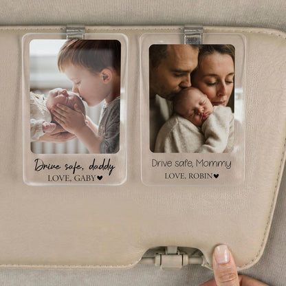 Personalized Car Visor Photo Clip – Custom Acrylic Picture Holder with Text, Gift for Dad, Mom, Husband, Wife, or Girlfriend