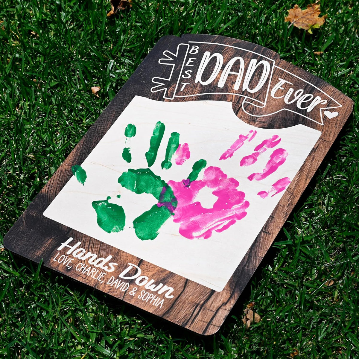 Personalized Best Dad Ever Handprint Plaque – Custom Father's Day Gift from Kids with Names – DIY Paint Kit Wooden Sign for Dad, Daddy, Papa – Unique Keepsake Gift for Father's Day