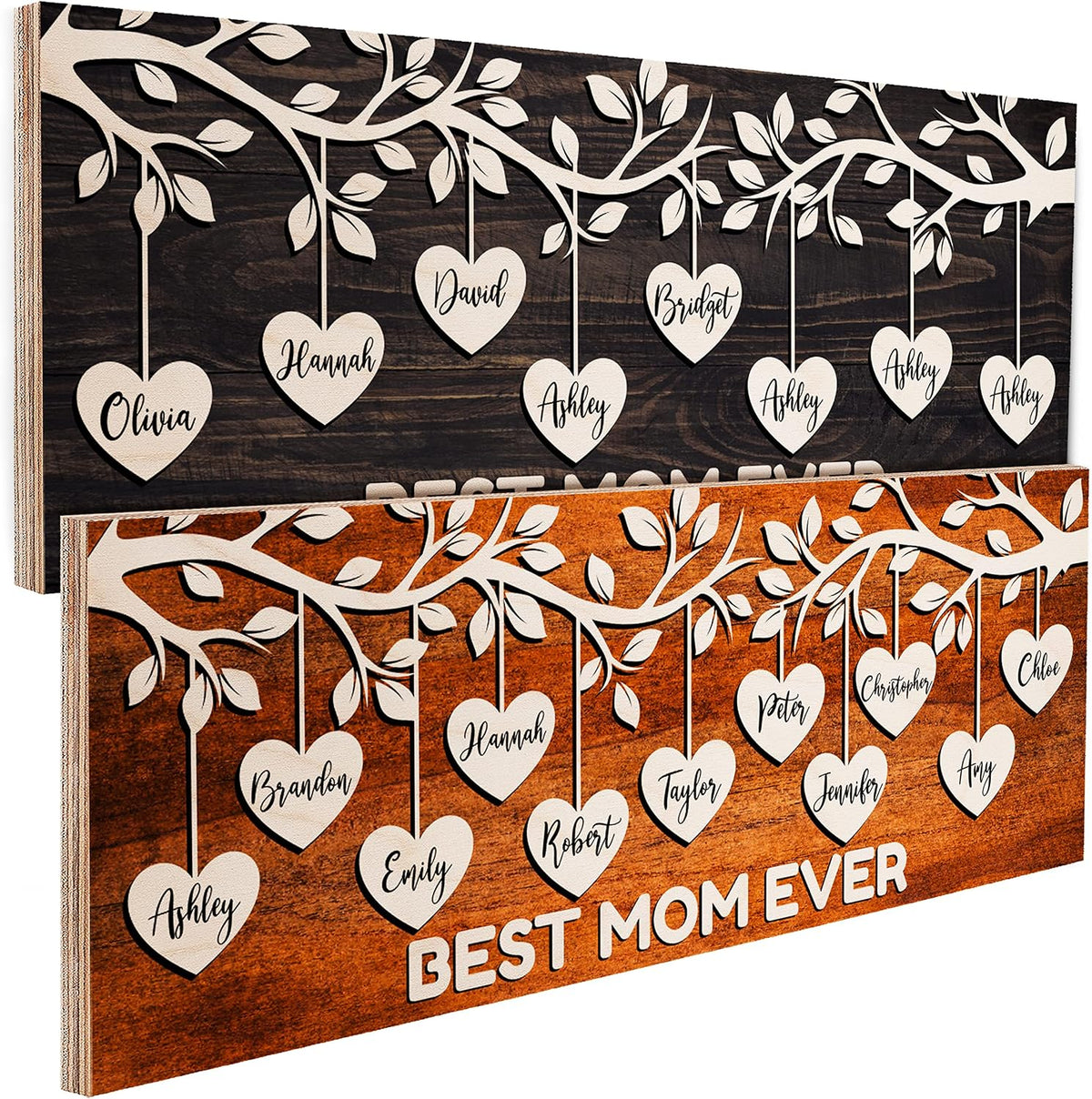 Personalized Family Tree Wood Sign with Names, Custom Best Mom Ever Gift