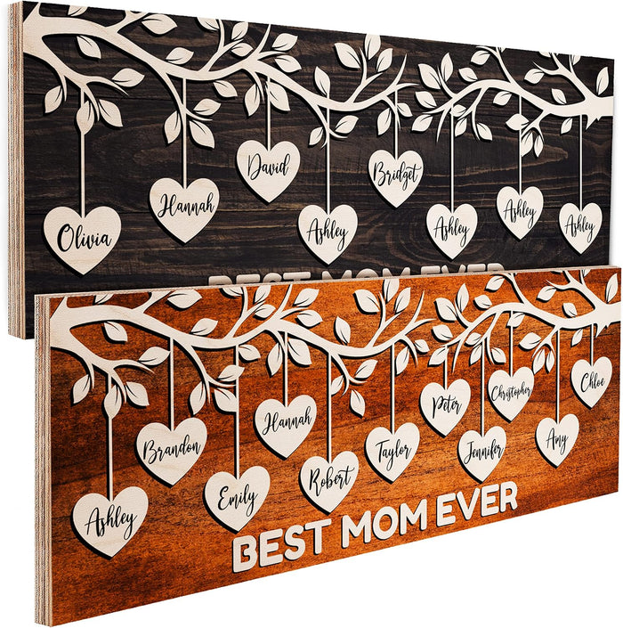 Personalized Family Tree Wood Sign with Names, Custom Best Mom Ever Gift