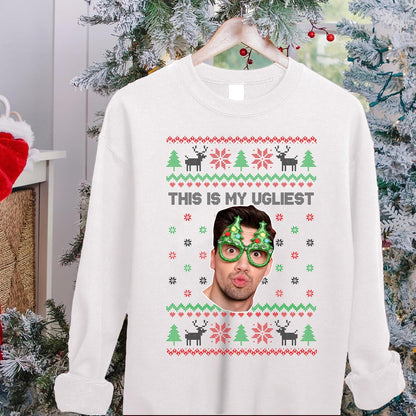 Personalized Ugly Christmas Funny Face Monogrammed Sweathirt & T-Shirt - Custom Graphic Tee in Multiple Colors - Add Your Text and Photo - Unique for Friends & Family, Office Party