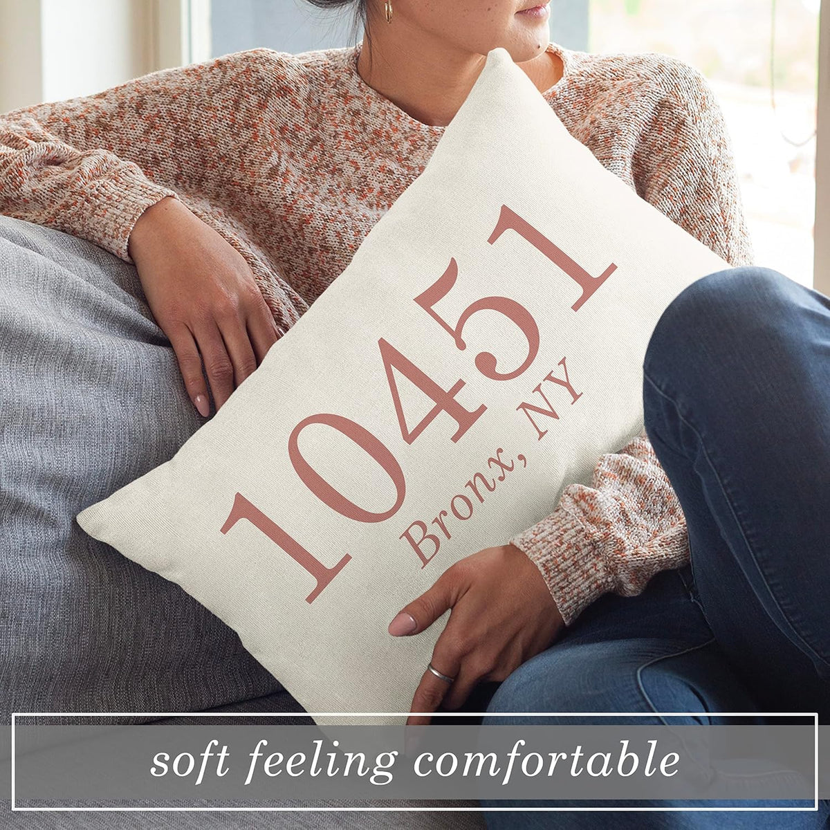 Personalized Zip Code Lumbar Pillow Case, Custom City and State Home Gift