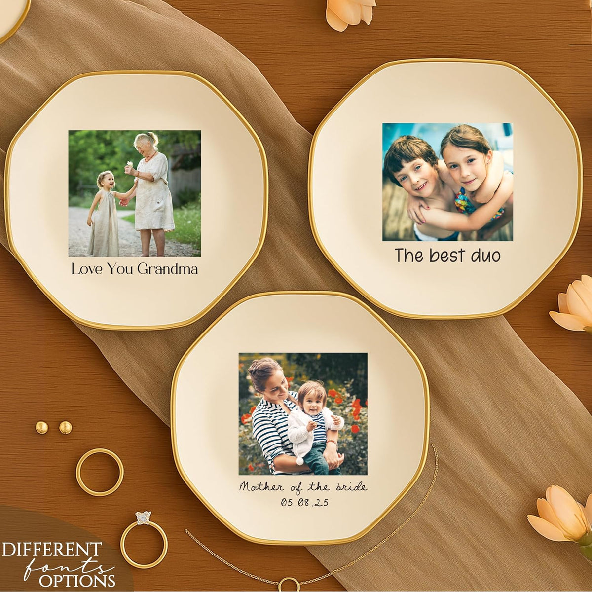 Zexpa Apparel Personalized Ring Dish with Photo Upload – Custom Jewelry Holder with Names and Picture – Wedding Gift for Couple, Engagement Keepsake, Bridal Shower Favor or Valentine's Day Present
