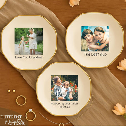 Zexpa Apparel Personalized Ring Dish with Photo Upload – Custom Jewelry Holder with Names and Picture – Wedding Gift for Couple, Engagement Keepsake, Bridal Shower Favor or Valentine's Day Present