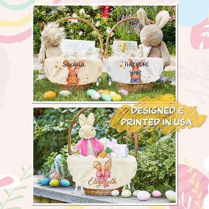 Personalized Easter Basket Liner with Name, Custom Bunny Egg Hunt Cover