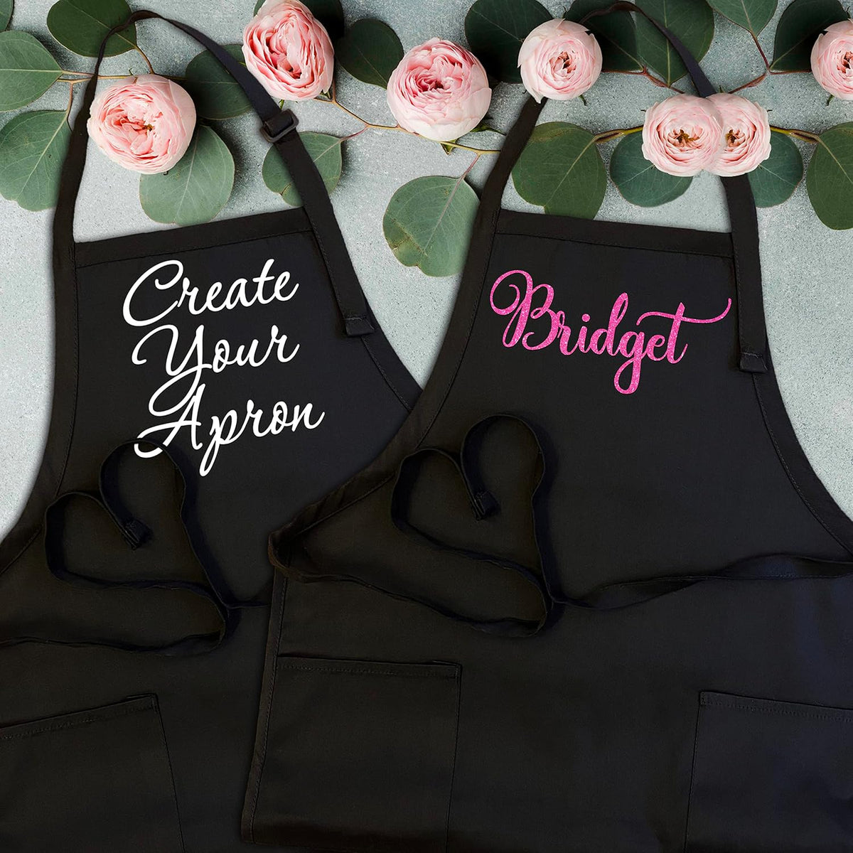 LALALA GIFT LAND Customized Kitchen Chef Apron w/Pockets - Black & White Option - 9 Font - 18 Color - Personalized Chef Apron
