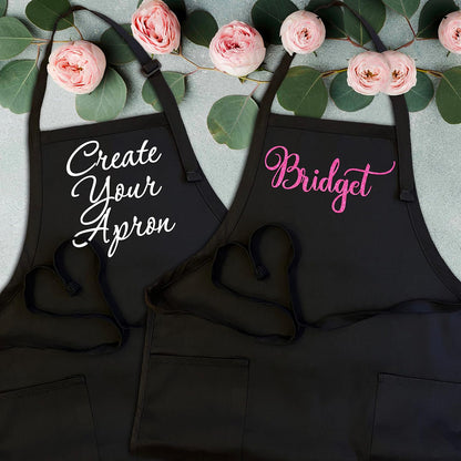 LALALA GIFT LAND Customized Kitchen Chef Apron w/Pockets - Black & White Option - 9 Font - 18 Color - Personalized Chef Apron