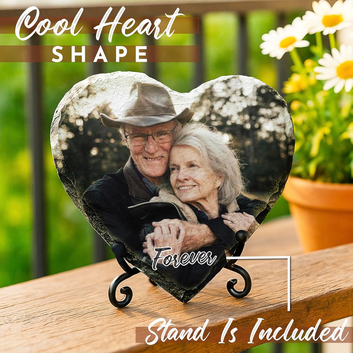 Personalized Heart Shaped Slate Photo Plaque, Custom Stone Gift for Mom Dad