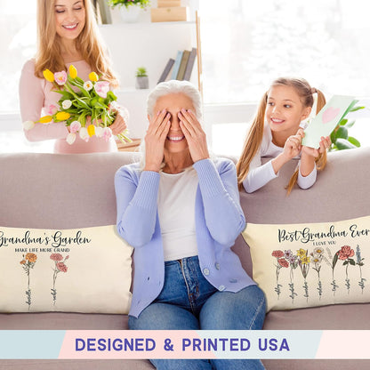 Zexpa Apparel Customized Mothers Day Lumbar Pillow Cover Personalized Grandma's Garden Flowers