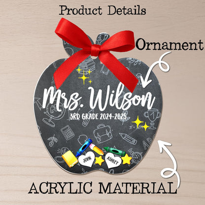 Personalized Teacher Ornament Gift from Students - Custom Acrylic Hanging Decoration with Teacher & Kids Names - Christmas Tree Keepsake for End of Year, Appreciation, Back to School