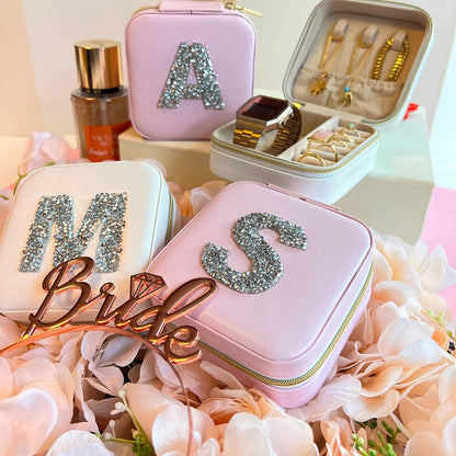 UNIQUE CUSTOM GIFTS Personalized Initial Jewelry Box Gifts for Women - White & Pink Colors Travel Organizer Case Girls Bridesmaid Gift (Pink #Z)