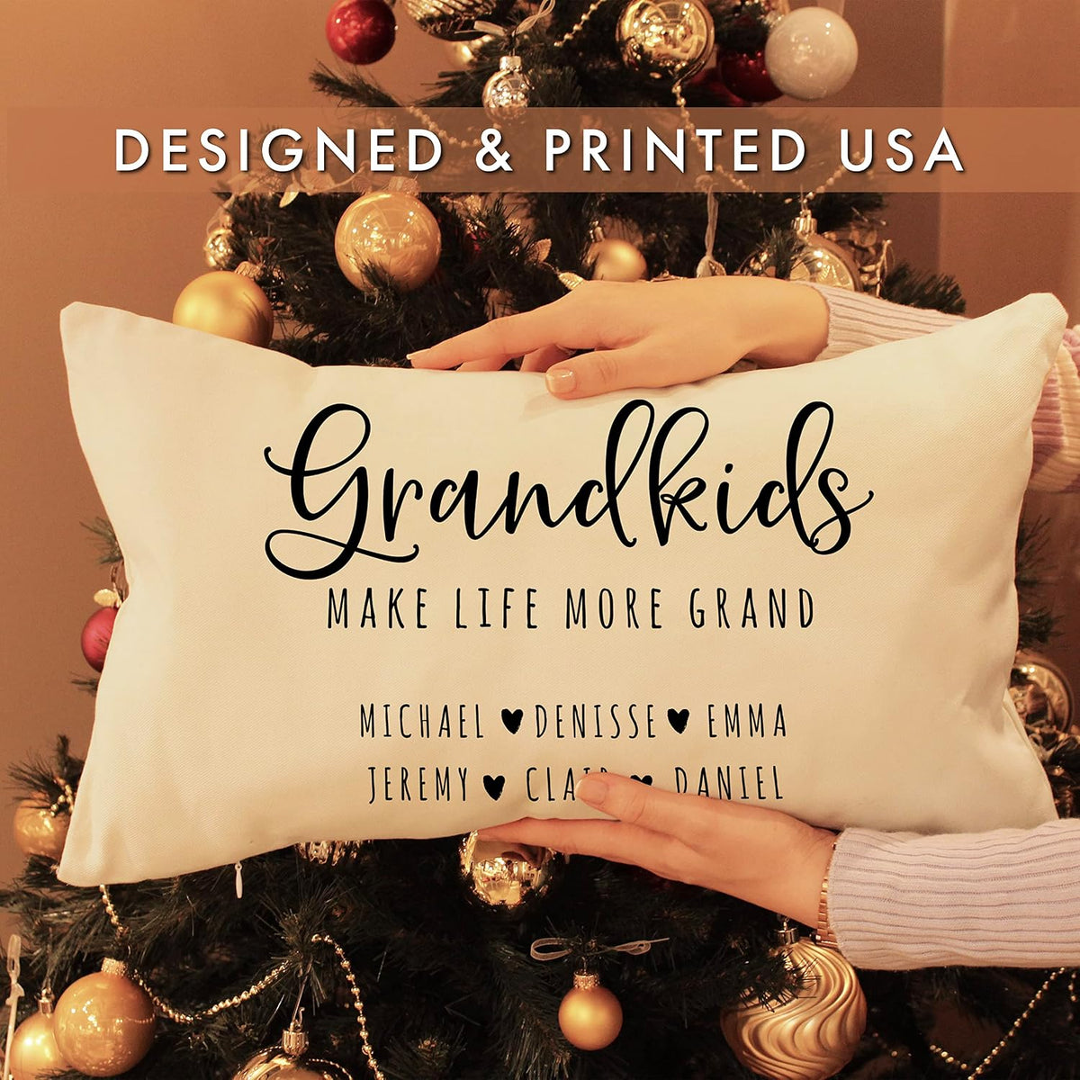 Personalized Lumbar Pillow 12x20 with Family Name, Custom Grandma Gift