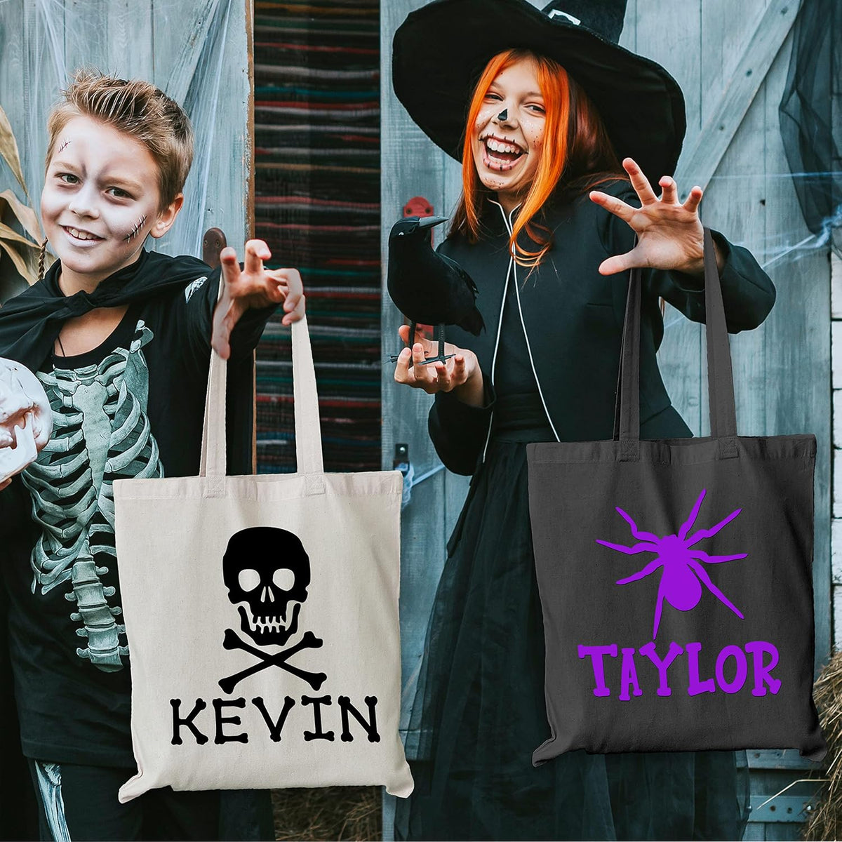 Personalized Name Halloween Canvas Tote Bags - Custom Trick or Treat Bag with - Gift Bag for Halloween Parties & Everyday Use